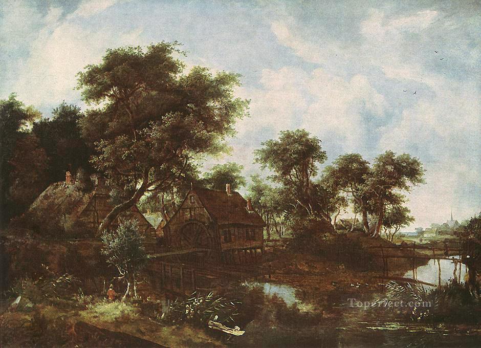 The Water Mill Oak Dresden landscape Meindert Hobbema stream Oil Paintings